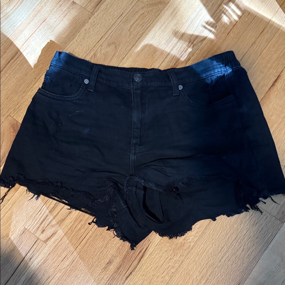 Aerie Black Frayed Jean Shorts